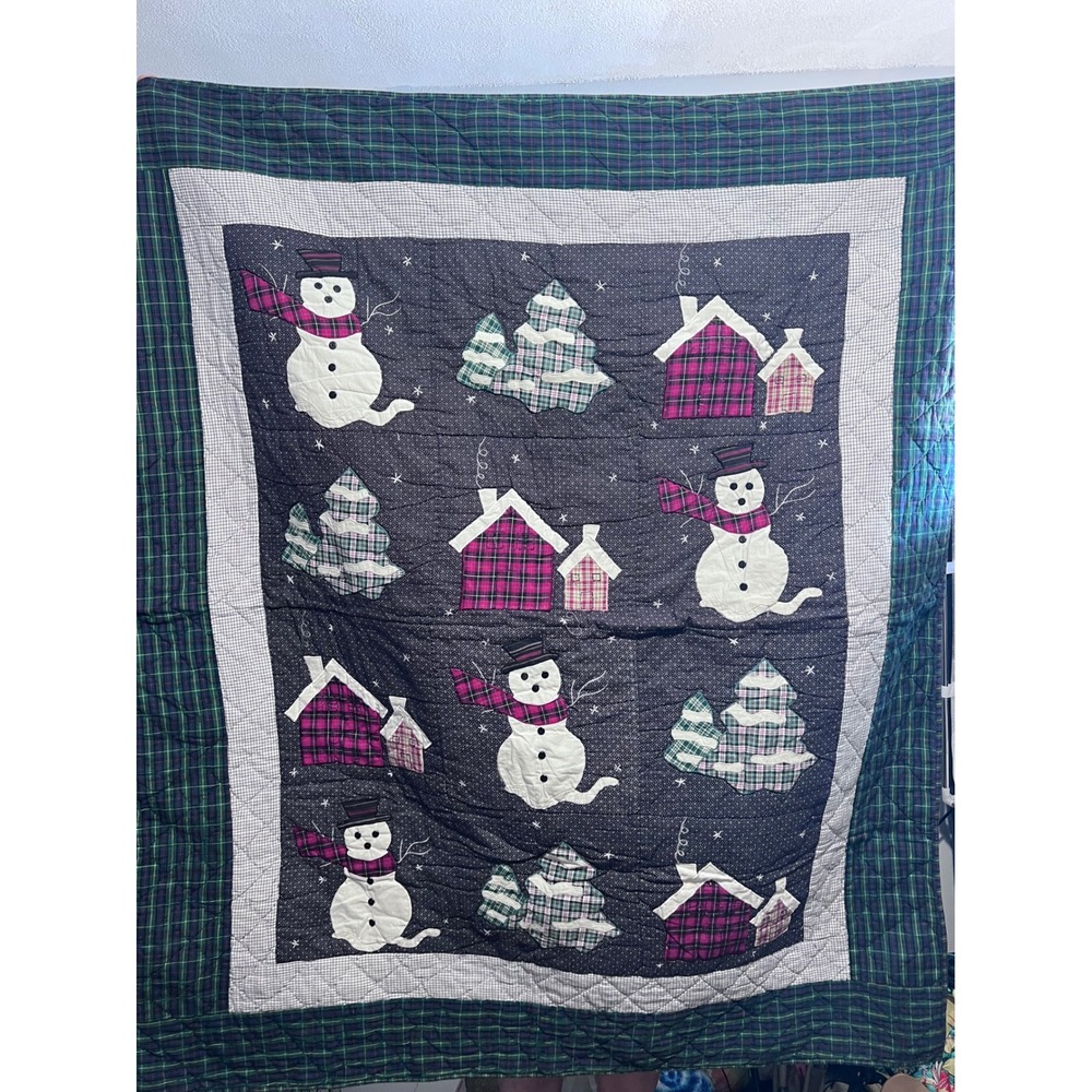 Vintage Patch Magic Group Inc Snowman Plaid Applique Quilt Winter Wall Hanging